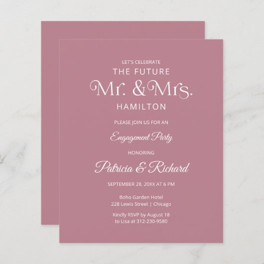 Budget Future Mr & Mrs Engagement Party Uitnodigin (Voorkant / Achterkant)