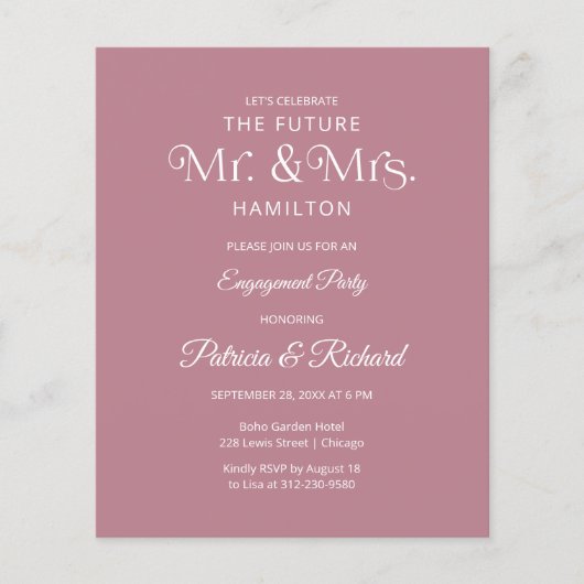 Budget Future Mr & Mrs Engagement Party Uitnodigin (Voorkant)