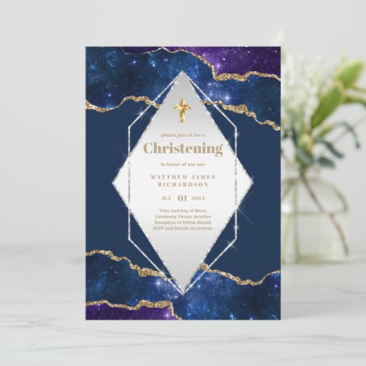 BUDGET Galaxy CHRISTENING nodigt Baptism Bautizo u Kaart (Staand voorkant)