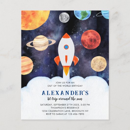 BUDGET Galaxy Planeten Space Rocket Verjaardag (Voorkant)