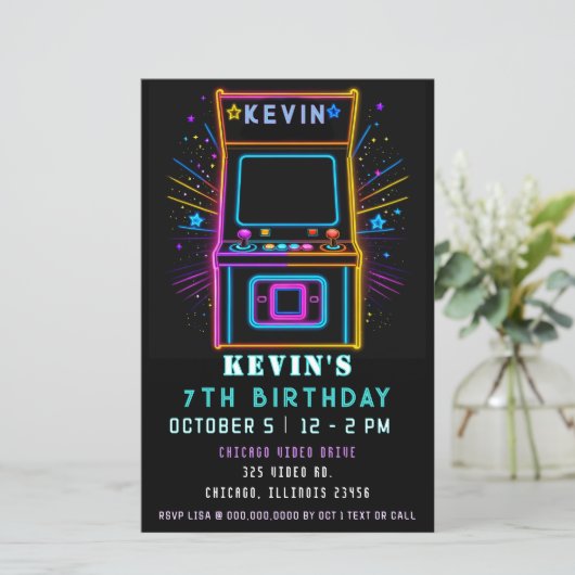 Budget Gaming Fun Neon Glow Arcade Verjaardag Uitn (Staand voorkant)