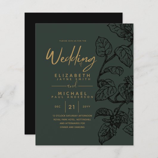 BUDGET  Garden Leaf Classic Wedding Invites (Voorkant / Achterkant)