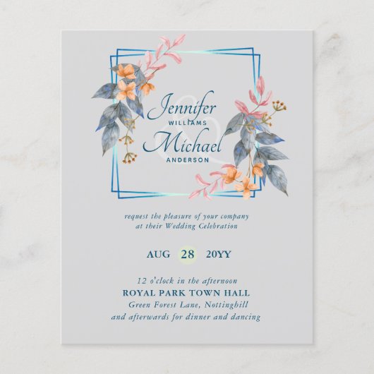 BUDGET Garden Leaves Fall Wedding nodigt Blauwgroe (Voorkant)