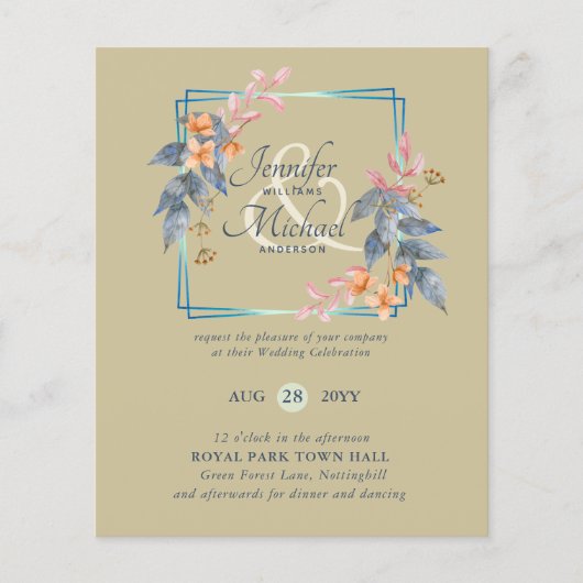 BUDGET Garden Leaves Fall Wedding nodigt Blauwgroe (Voorkant)