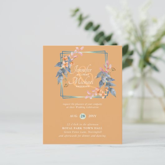 BUDGET Garden Leaves Fall Wedding nodigt Blauwgroe (Staand voorkant)