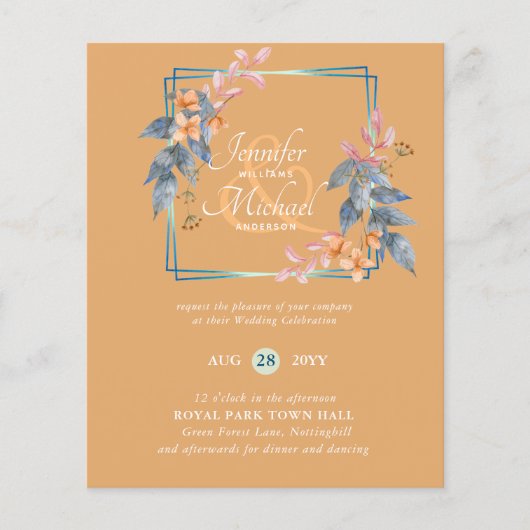 BUDGET Garden Leaves Fall Wedding nodigt Blauwgroe (Voorkant)