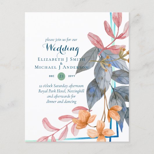 BUDGET Garden Leaves Fall Wedding nodigt Blauwgroe (Voorkant)