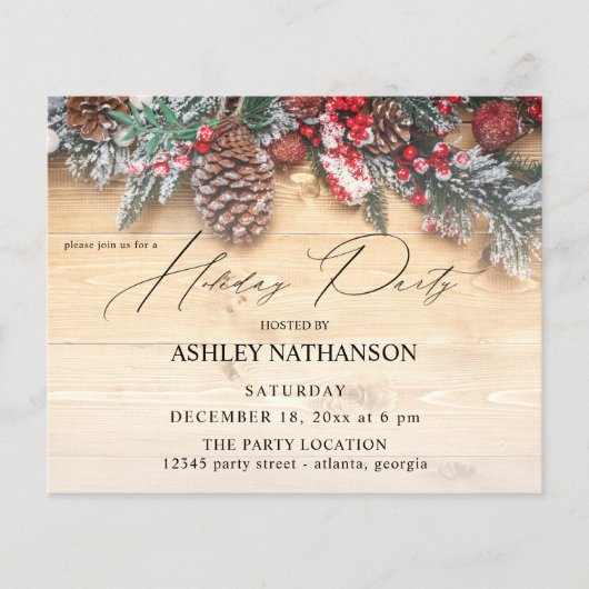 Budget Garland & Berries Rustic Holiday Party Flyer (Voorkant)