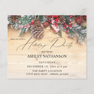 Budget Garland & Berries Rustic Holiday Party Flyer