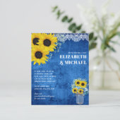 BUDGET Gele Blauwe Zonnebloemen Trouw Uitnodiging (Staand voorkant)
