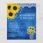BUDGET Gele Blauwe Zonnebloemen Trouw Uitnodiging (Voorkant)
