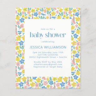 Budget gele ditsy bloemen baby shower uitnodiging
