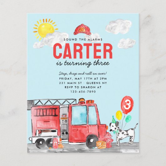 Budget Geluid De Alarm Brandweerwagen Verjaardag (Voorkant)