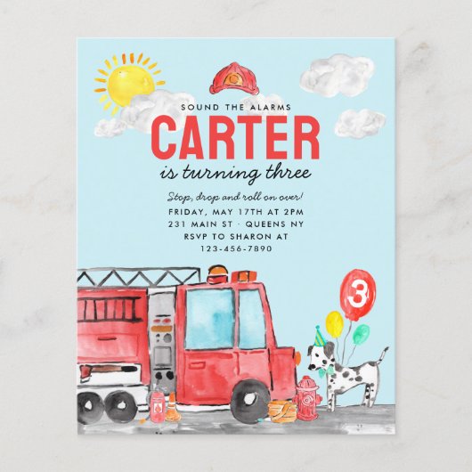 Budget Geluid De Alarm Brandweerwagen Verjaardag Flyer (Voorkant)