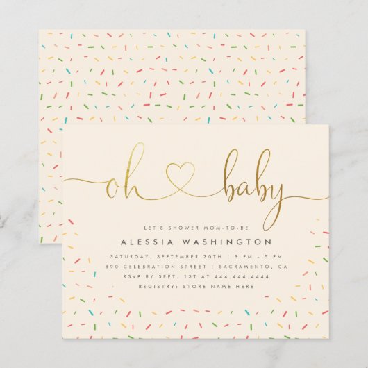 Budget Gender Neutral Gold Script Oh Baby shower (Voorkant / Achterkant)