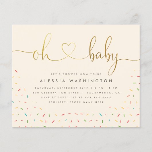 Budget Gender Neutral Gold Script Oh Baby shower (Voorkant)