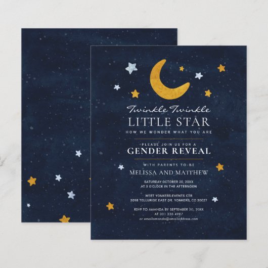 Budget Gender onthullen Twinkle Little Star Invite (Voorkant / Achterkant)
