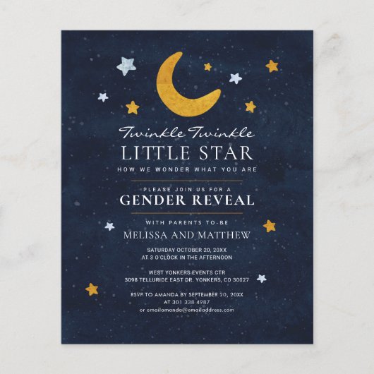 Budget Gender onthullen Twinkle Little Star Invite (Voorkant)