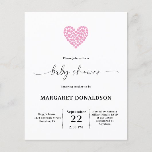 Budget Gentle Pink Heart Baby shower Party (Voorkant)