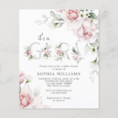 Budget Gentle Rose Girl Baby Shower Invitation (Voorkant)