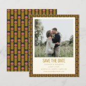 Budget Geometric Floral Gold Photo Save the Date (Voorkant / Achterkant)