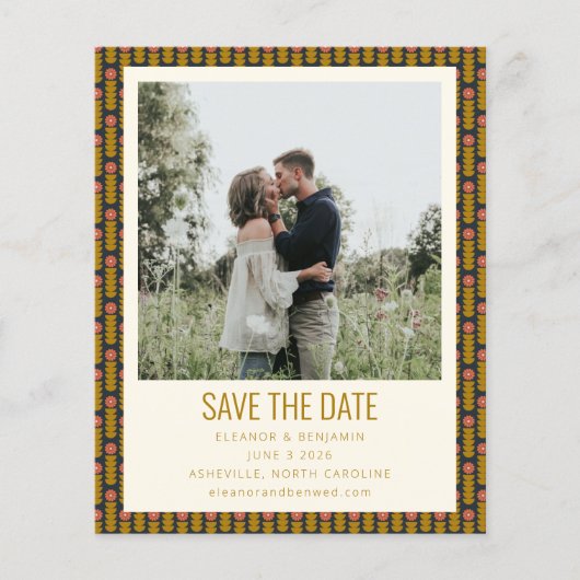 Budget Geometric Floral Gold Photo Save the Date (Voorkant)
