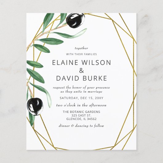 Budget Geometric Olive Branches Wedding Invitation (Voorkant)
