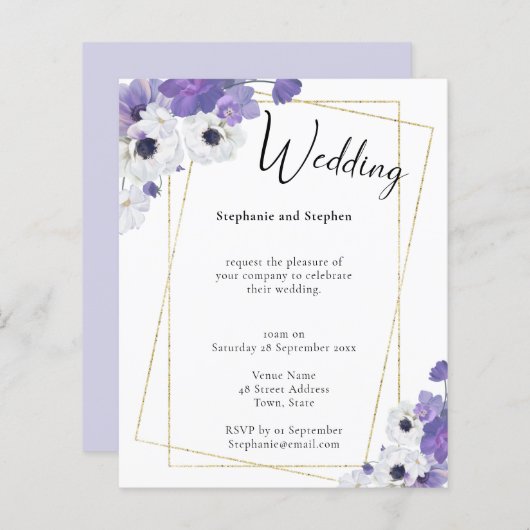 Budget Geometric Paarse Floral Wedding (Voorkant / Achterkant)