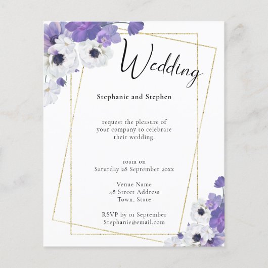 Budget Geometric Paarse Floral Wedding (Voorkant)
