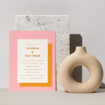 Budget Geometric Pink Oranje Weddenschap<br><div class="desc">Budget Moderne Geometrische Bold Pink en Oranje Stedense Uitnodiging tot bruiloft</div>