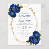 Budget Geometric Royal Blue Floral Wedding Invite (Voorkant)