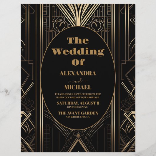 Budget geometrische Art Deco bruiloft Flyer (Voorkant)