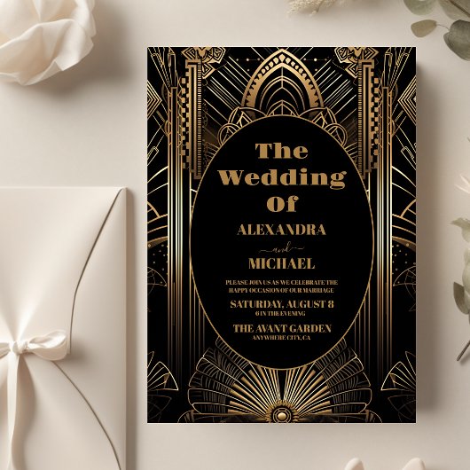 Budget geometrische Art Deco bruiloft Flyer