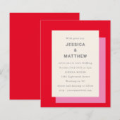 Budget Geometrische Bold Pink Red Wedding Uitnodig (Voorkant / Achterkant)