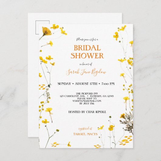 Budget geperst Wildflower Boho Vrijgezellenfeest Uitnodiging Briefkaart (Voorkant / Achterkant)