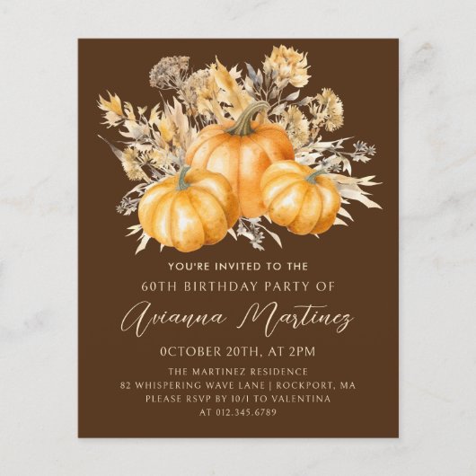 BUDGET GEPRIJSD 60e verjaardag Rustic Boho Pompoen (Voorkant)