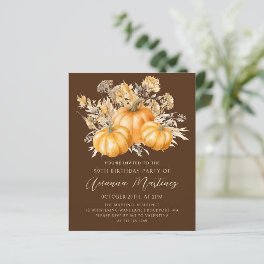 BUDGET GEPRIJSD 90e verjaardag Rustic Boho Pompoen (Staand voorkant)