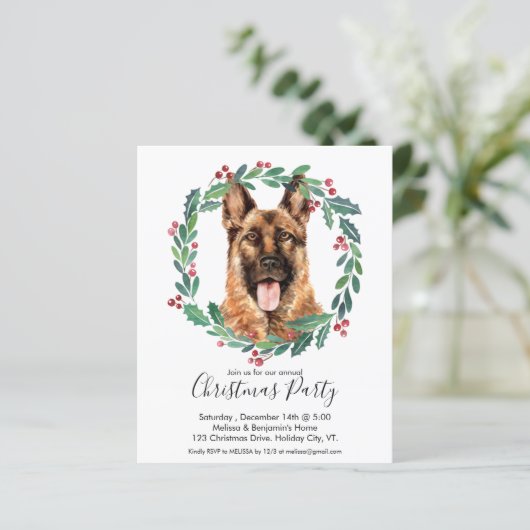 Budget German Shepherd Dog Kerstparty Invite (Staand voorkant)
