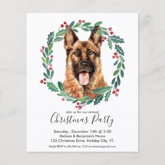 Budget German Shepherd Dog Kerstparty Invite (Voorkant)