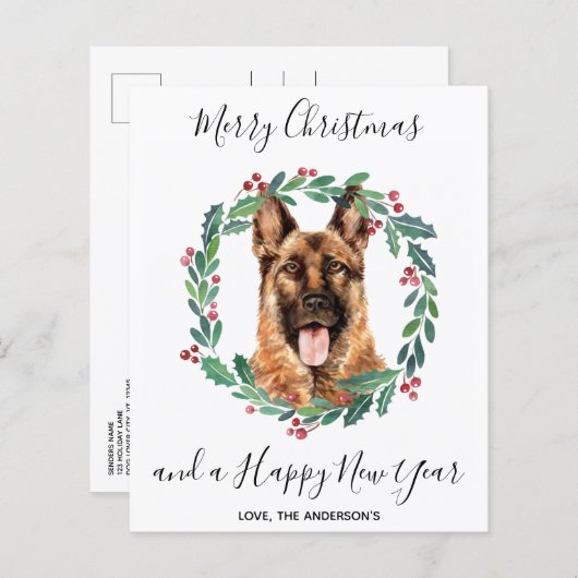 Budget German Shepherd Dog Merry kerstpostard (Voorkant / Achterkant)