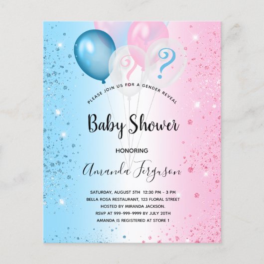 Budget geslacht onthulling baby shower roze blauwe (Voorkant)