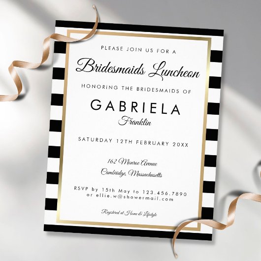 Budget gestreepte gouden bruidsmeisjes lunch uitno flyer