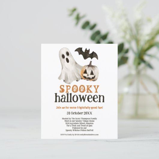 Budget Ghost Pumpkin Bat Spooky Halloween Wit (Staand voorkant)