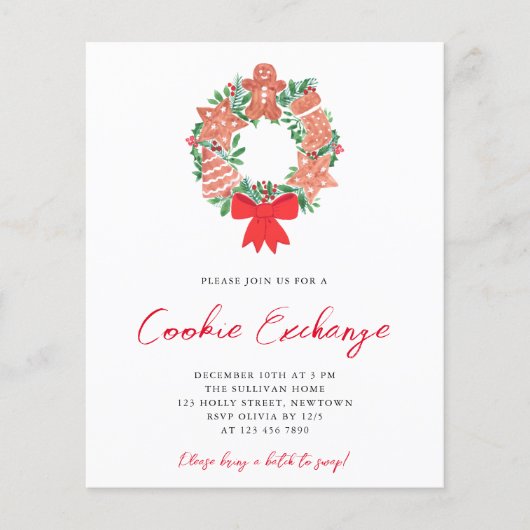 Budget Gingerbread Cookie Exchange Vakantie Uitnod (Voorkant)