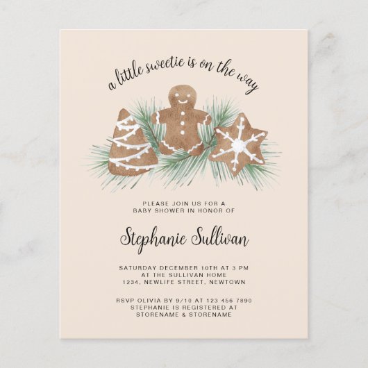 Budget Gingerbread Kerst Baby shower uitnodigen (Voorkant)