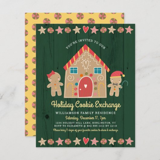 Budget Gingerbrood Koekjesbeurs Groene uitnodiging (Voorkant / Achterkant)