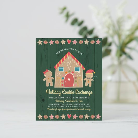 Budget Gingerbrood Koekjesbeurs Groene uitnodiging (Staand voorkant)