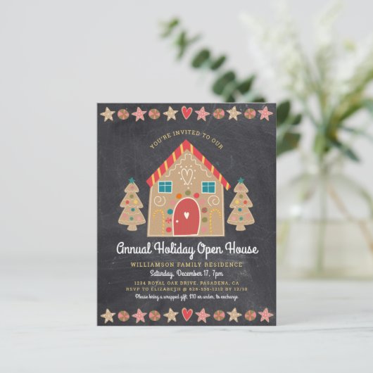 Budget Gingerbrood Open House Chalkboard Invite (Staand voorkant)