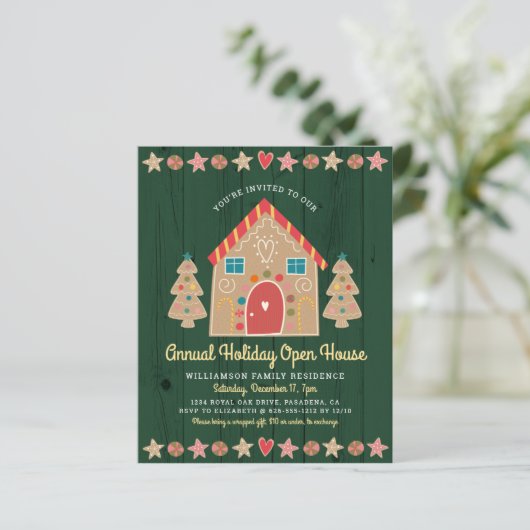 Budget Gingerbrood Open House Green Rustit Invite (Staand voorkant)