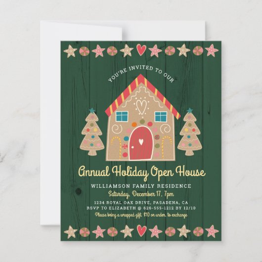 Budget Gingerbrood Open House Green Rustit Invite (Voorkant)